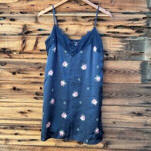 ABERCROMBIE & FITCH | Dark Blue Floral Lace Camisole Satin Dress S